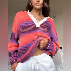 ASOS DESIGN sweater with collar in multi stripe
